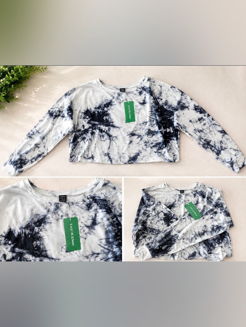 Black & White Tie-Dye Cropped Long Sleeve Tee